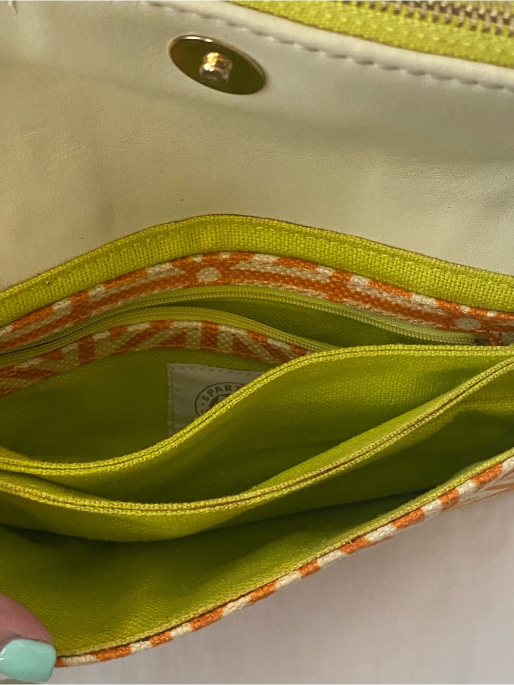 Spartina 449 Cream and Orange Geometric Wristlet - Picture 9 of 16